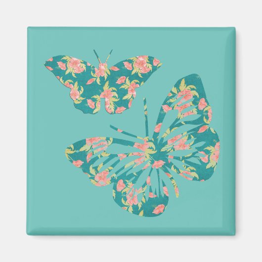 Floral Butterflies Blauwgroen Magneet (Voorkant)