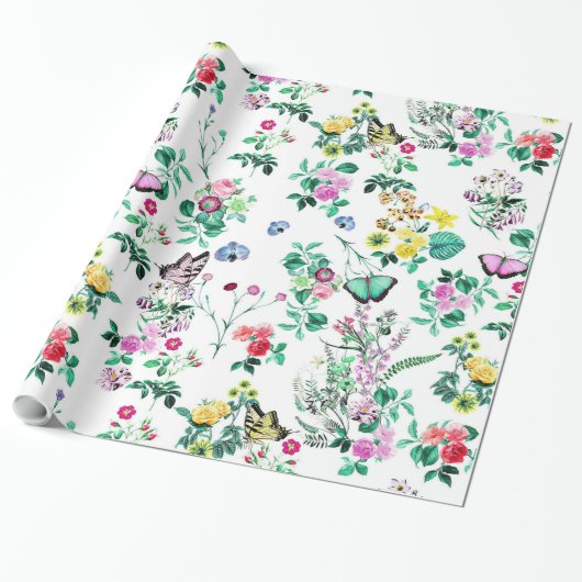 Floral Butterflies Gift Wrap Cadeaupapier (Uitgerold)