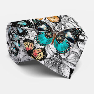 Floral Butterflies kleurig schetspatroon Stropdas