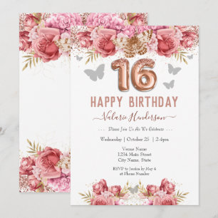 Floral Butterflies Pink Happy 16th Birthday
