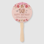 Floral Butterflies Pink Happy 16th Birthday Handwaaier (Voorkant)