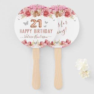 Floral Butterflies Pink Happy 21st Birthday Hand F Handwaaier