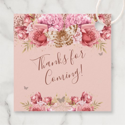 Floral Butterflies Pink Happy 21ste verjaardag Bedankjes Labels (Achterkant)