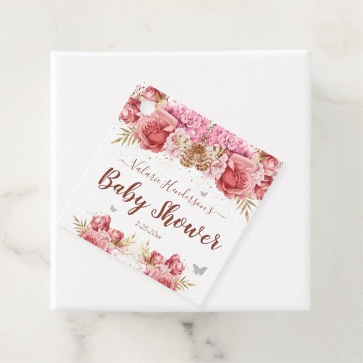 Floral Butterflies Roze Baby shower Bedankjes Labels (In situ)