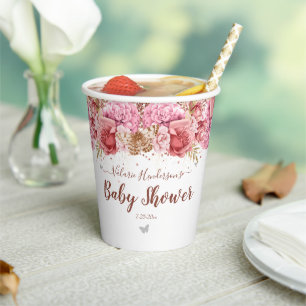 Floral Butterflies Roze Baby shower Papieren Bekers