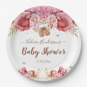 Floral Butterflies Roze Baby shower Papieren Bordje