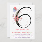 Floral Butterfly 6th Birthday Invitations (Voorkant)