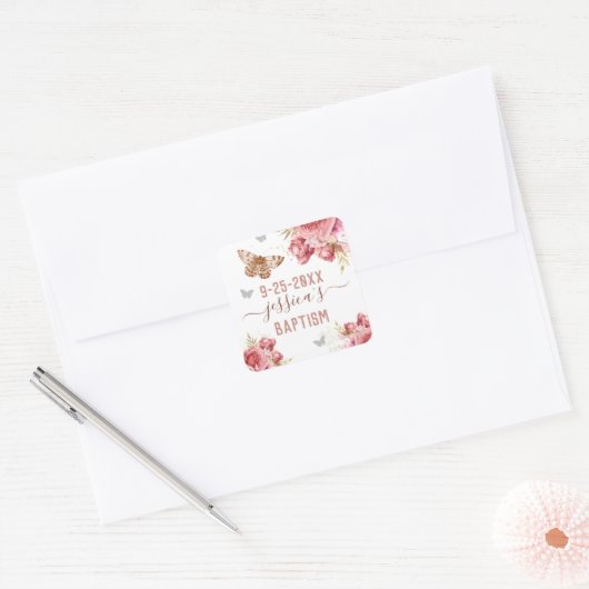 Floral Butterfly Baptism Personalized Sticker (Envelop)