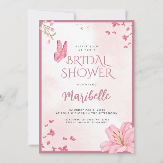 Floral Butterfly Bridal Shower Invitation (Devant)