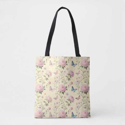 Floral Butterfly Canvas tas met pioenen (Voorkant)