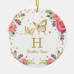Floral Butterfly eerste kerstfoto Keramisch Ornament