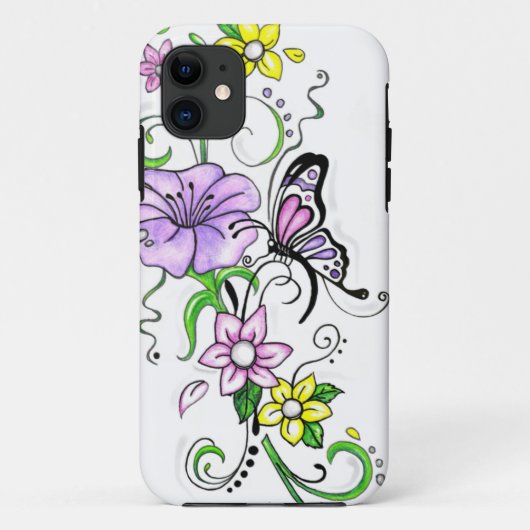 Floral Butterfly Hoesje-Mate iPhone Case (Achterkant)