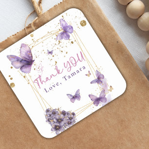 Floral Butterfly Paarse Goud Baby shower Party Vierkante Sticker