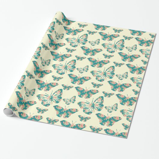 Floral Butterfly Patroon Cadeaupapier (Uitgerold)