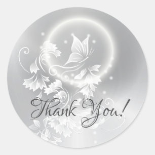 Floral Butterfly Silver Hartelijk dank Ronde Sticker