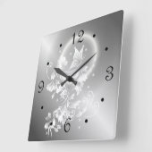 Floral Butterfly Silver Numbers Vierkante Klok (Hoek)