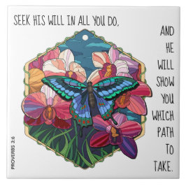 Floral / Butterfly, w verse uit Proverbs 3:6 Tegeltje