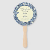 Floral Butterfly Wedding Blue Lt Yellow Waterverf Handwaaier (Voorkant)