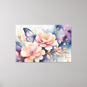 Floral Butterfly Whimsy Waterverf Kunst Canvas Afdruk