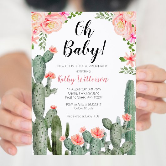 Floral Cactus Invitation succulente oh baby shower