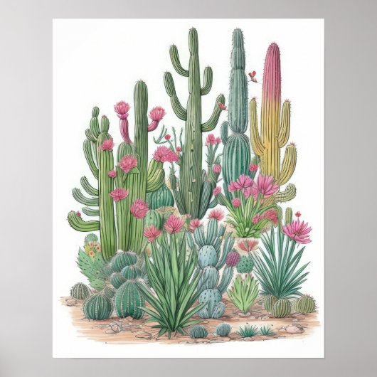 Floral Cactus Poster (Voorkant)