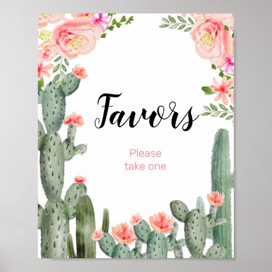 Floral cactus Waterverf Poster (Voorkant)