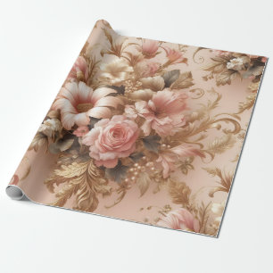 Floral cadeau inpakpapier, blush roze goud blush cadeaupapier
