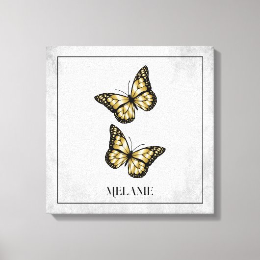 Floral Canvas Gold Butterfly Afdruk (Voorkant)
