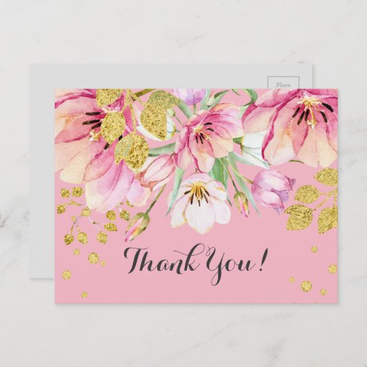 FLORAL, CARTE DE REMERCIEMENTS D'ANNIVERSAIRE (Devant / Derrière)