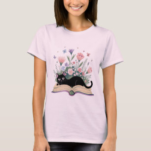 Floral Cat Shirt, Cat Lover T-shirt, Cat Book T-shirt