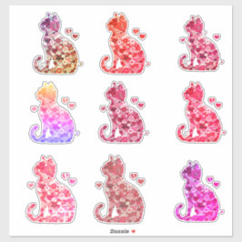 Floral Cat Silhouette ArtFaux Ingepakt Canvas Prin Sticker