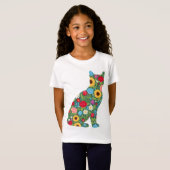 Floral Cat Silhouette Bloom Pattern T-shirt (Voorkant volledig)