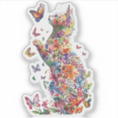 Floral Cat Silhouette with Butterflies stickers (Devant)