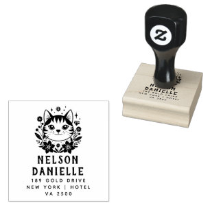 Floral CAT Stijl Retour Adres Houten Rubber Rubberstempel