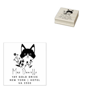 Floral CAT Stijl Retour Adres Houten Rubber Rubberstempel