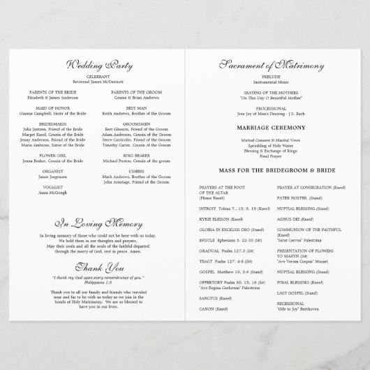 Floral catholique programme de mariage de masse (Dos)