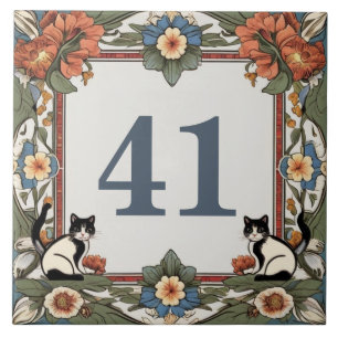 Floral Cats Custom Huisnummer Bord Teken Plaque Tegeltje