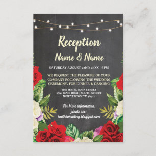 Floral Chalk Rustic Wedding Reception Red Roses Kaart