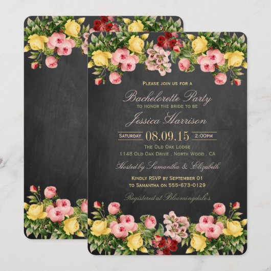  Floral Chalkboard Bachelorette Party Kaart (Voorkant / Achterkant)