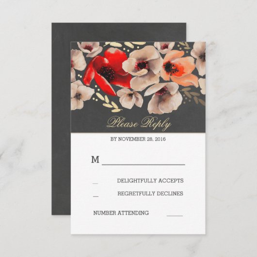 Floral Chalkboard Gold Foil Wedding RSVP-kaarten RSVP Kaartje (Voorkant / Achterkant)