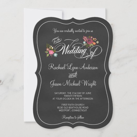 Floral Chalkboard Mariage rustique Invitations (Devant)