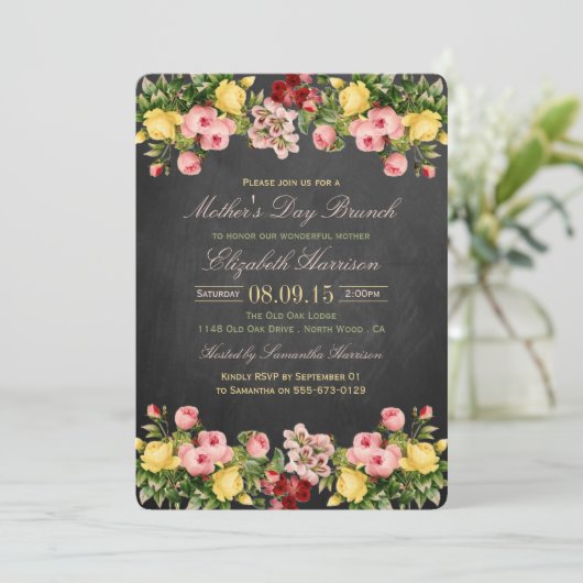 Floral Chalkboard Moederdag Brunch Kaart (Staand voorkant)