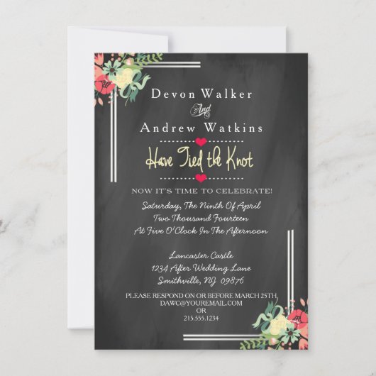 Floral Chalkboard Post Wedding Invite Kaart (Voorkant)