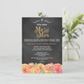 Floral Chalkboard Post Wedding Party Kaart (Staand voorkant)