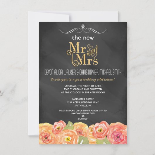 Floral Chalkboard Post Wedding Party Kaart (Voorkant)