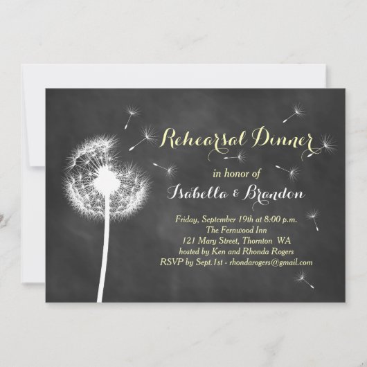 Floral Chalkboard repesal Dinner Invite (geel) Kaart (Voorkant)