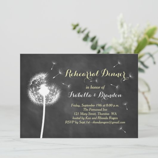 Floral Chalkboard repesal Dinner Invite (geel) Kaart (Staand voorkant)