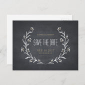 Floral chalkboard rustige bruiloft behalve de datu aankondigingskaart (Voorkant / Achterkant)