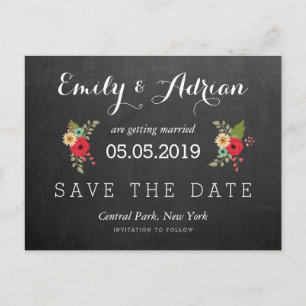 Floral Chalkboard Save the Date Briefkaarten