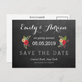 Floral Chalkboard Save the Date Briefkaarten (Voorkant / Achterkant)
